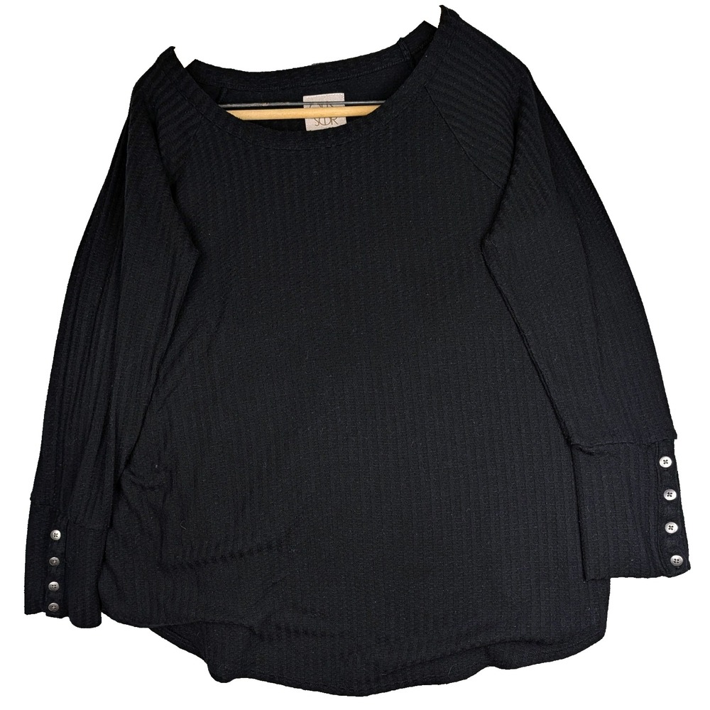 Chaser Sweater Women's XL Black Long Sleeve Waffle Knit Thermal Shirt